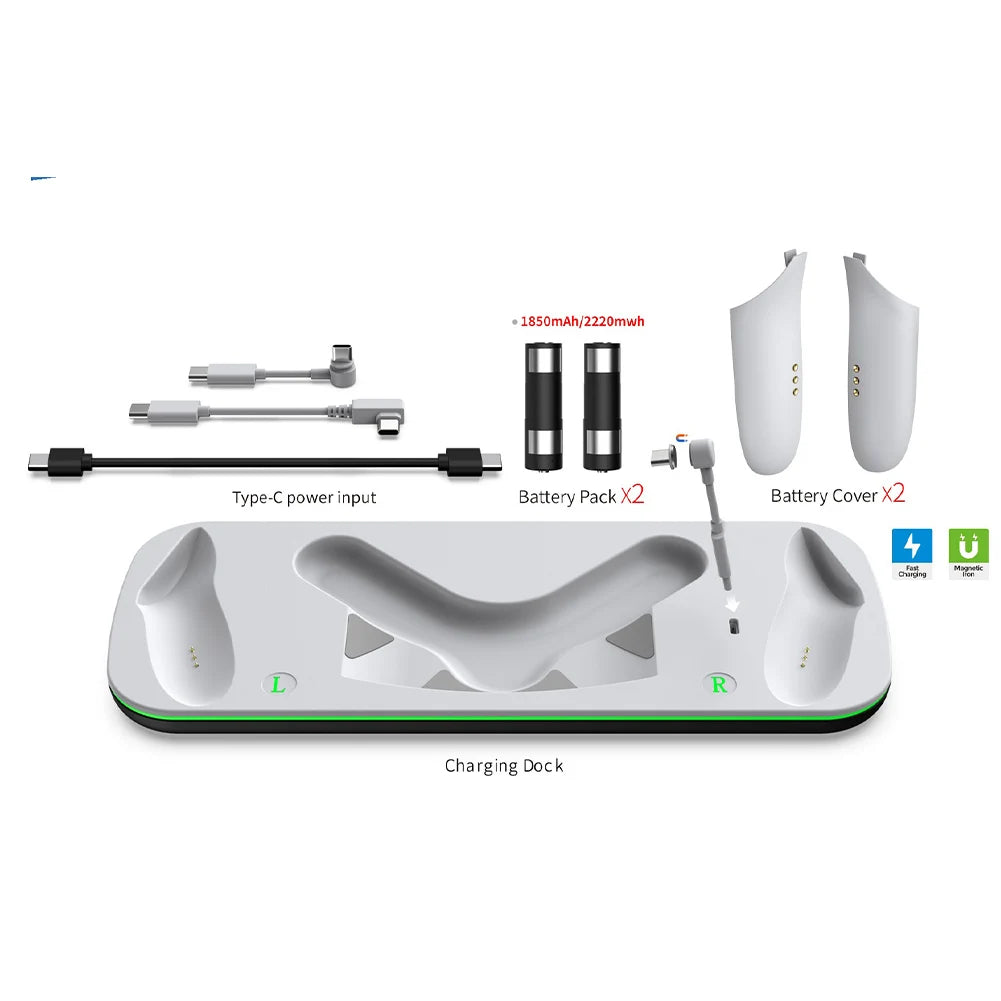 VR Headset Controller Charging Dock for Meta Quest 3 β Cradle with 2 Rechargeable Batteries & USB-C Cable