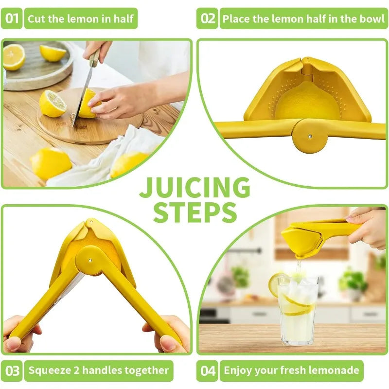 Effortless Max Juice Extraction Lemon Lime Squeezer: Easy-to-Use Flat Design with Leverage and Built-in Strainer - Yellow