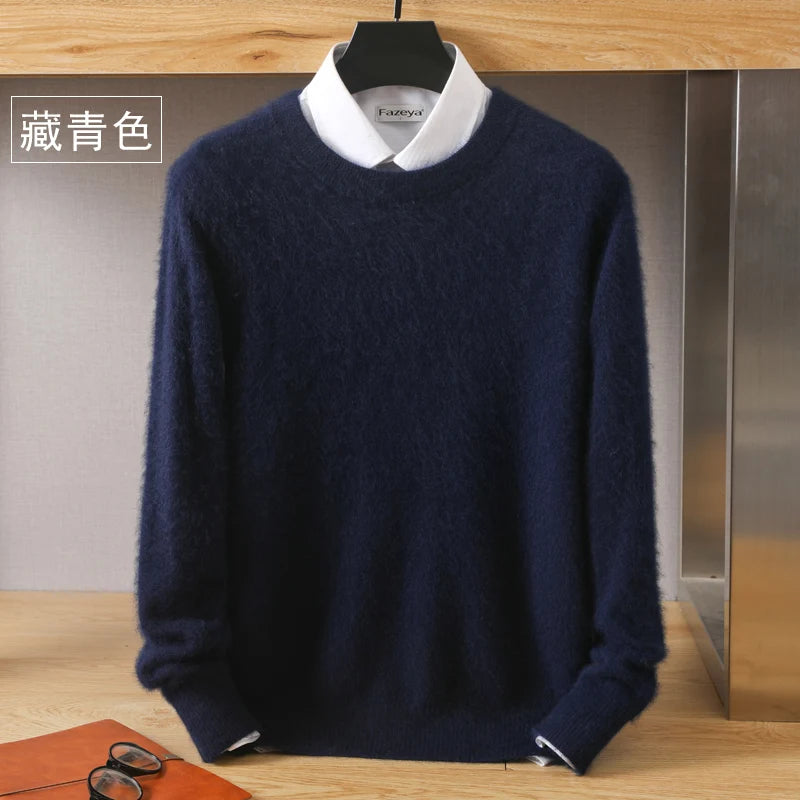 Men's Pure Mink Cashmere Sweater - Luxury O-Neck Long Sleeve Knit Pullover For Autumn & Winter Fashion