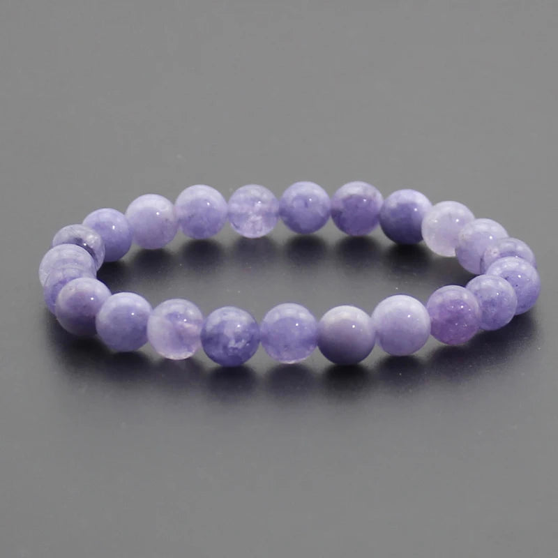 8mm Natural Stone Beaded Bracelet - Black Onyx Lava Tiger Eye Agate Quartz Chakra Yoga Energy Jewelry for Men & Women