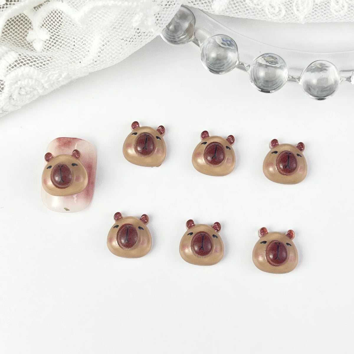30Pcs 3D Brown Bear Nail Charms - Cute Cartoon Resin Flatback Decorations for DIY Kawaii Nail Art