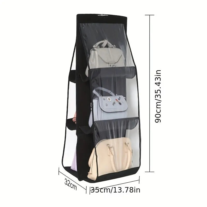 Black Handbag Hanging Organizer – 6 Pocket Foldable Oxford Cloth Storage Bag for Closet and Bedroom