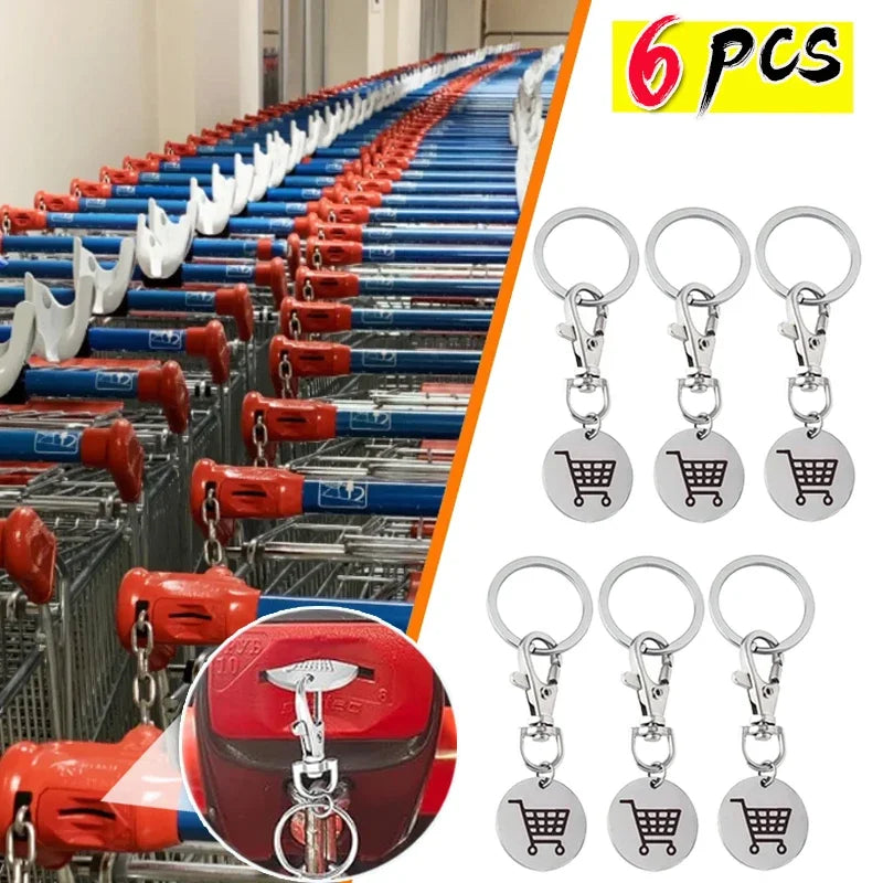 Shopping Trolley Token Keychain – Mini Metal Supermarket Cart Coin Remover Key Ring Unisex Grocery Accessory Gift