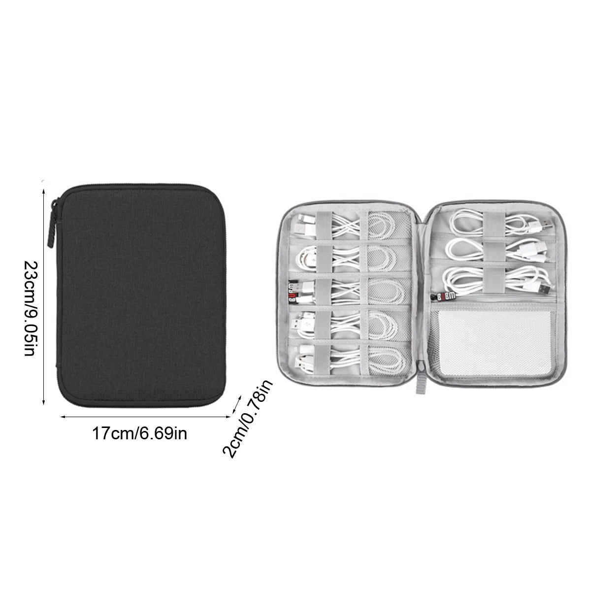 Portable Travel Data Cable Storage Bag – Double Layer Power Bank, U-Disk & Earphone Organizer