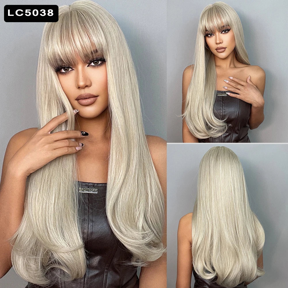 ESIN Long Synthetic Ombre Wig for Women β Elegant Red-Brown Layered Hair with Dark Roots, Heat-Resistant for Daily, Party & Cosplay
