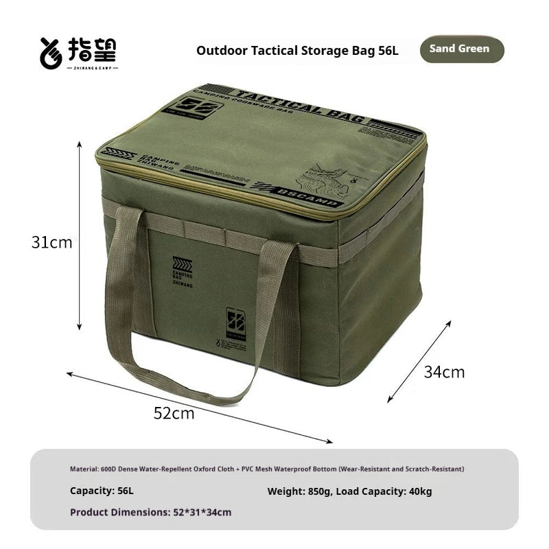 Insulated Tactical Camping Bag - Waterproof Foldable Outdoor Picnic & Tableware Storage Bag, 30L/42L/56L Large Capacity