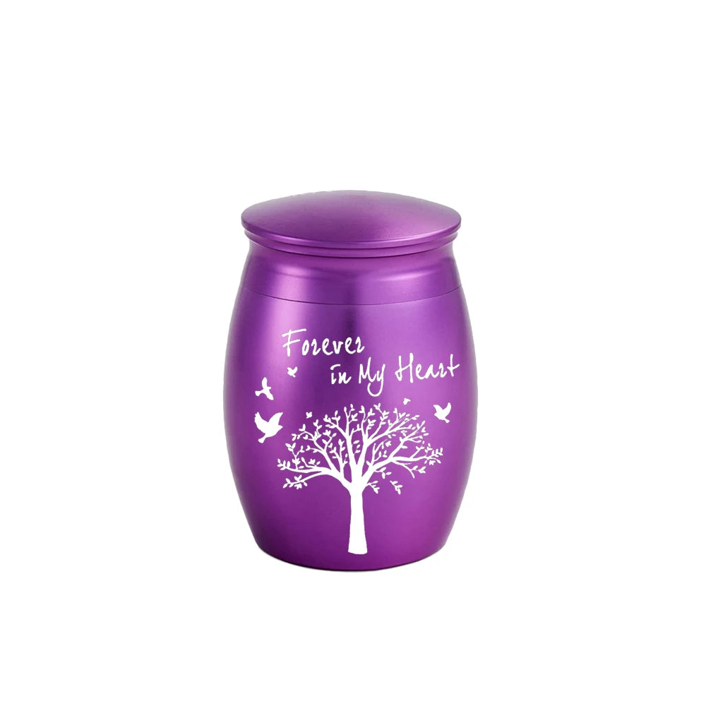 7-Color Small Keepsake Urn – Tree of Life Mini Cremation Urn for Human Ashes, Aluminum Memorial Holder