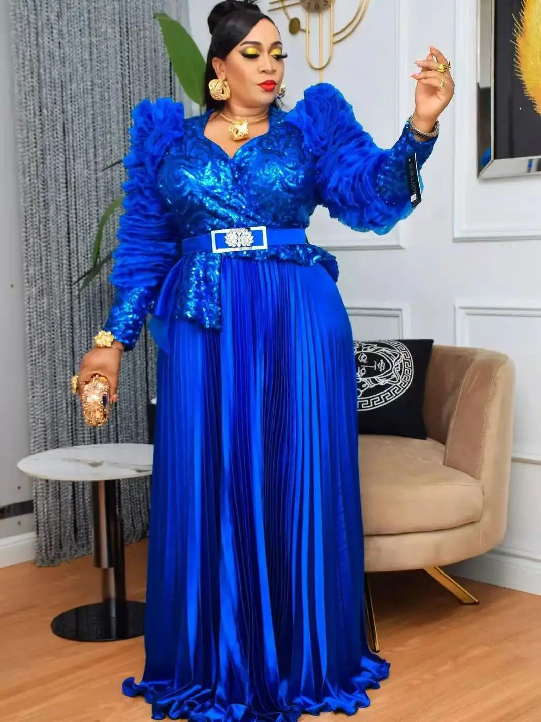 Plus Size African Party Dresses for Women - 2026 Dashiki Ankara Sequin Maxi Evening Gown