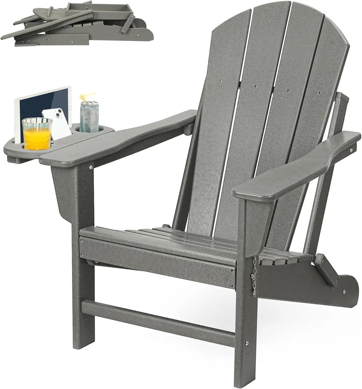 HDPE Folding Adirondack Chair Set – Weather-Resistant Outdoor Chairs with 4-in-1 Cup Holder Trays