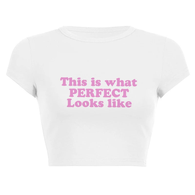 Harajuku Y2K Women’s White Crop Top – Casual Short Loose Summer Tee