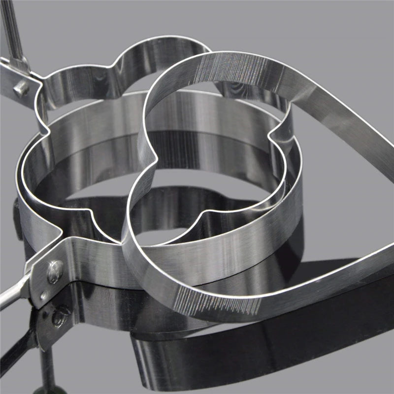5pcs Stainless Steel Egg Mold Rings - Round, Heart, Flower, Star, and Mickey Mouse Shapes - Kitchen Utensil for Fun Breakfasts
