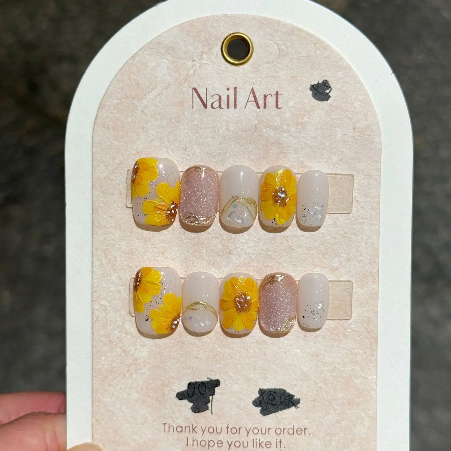 10Pcs Pink Handmade Press-On Nails β Short French Style with Flowers, Butterflies & Rhinestones, Full Cover Nail Tips