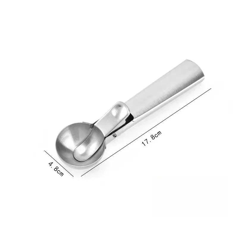 Multifunctional Stainless Steel Ice Cream Scoop – Dual-Purpose Fruit & Watermelon Ball Spoon for Household Use