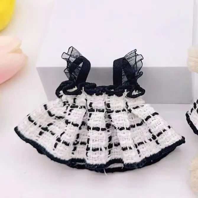 Labubu Doll Clothes Outfit β Black & White Plaid Dress Set | Mini Doll Clothing Accessories | DIY Girl Gift