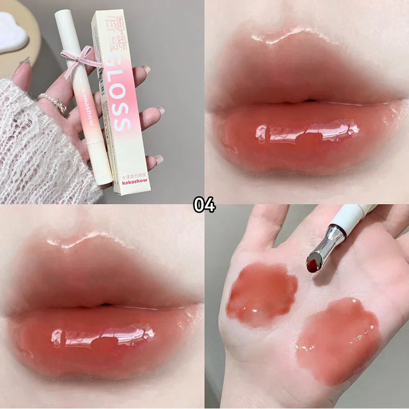 Kakashow Watery Lip Gloss - Jelly Moisturizing Lip Tint with Mirror Iron Brush Head