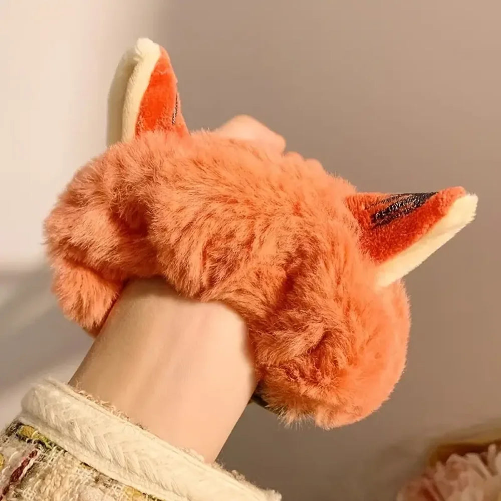2Pcs Kawaii Fluffy Bunny Fox Scrunchies - Cartoon Animal Ear Hair Ties for Girls and Women