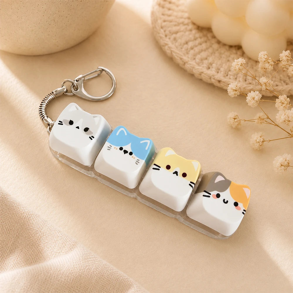 Cute Cat Relax Keycap Fidget Toy - Kawaii 4-Key Keyboard Keychain & Bag Charm Gift