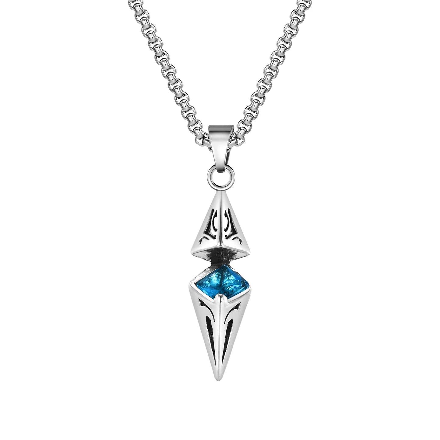 Stylish Blue Stone Necklace – Geometric Stainless Steel Pendant for Men & Women, Perfect Valentine's & Birthday Gift