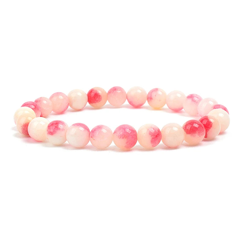Natural Stone Bead Bracelet - Amethyst Crystal Quartz Aquamarine Jade Agate Elastic Bangle Jewelry for Women & Men