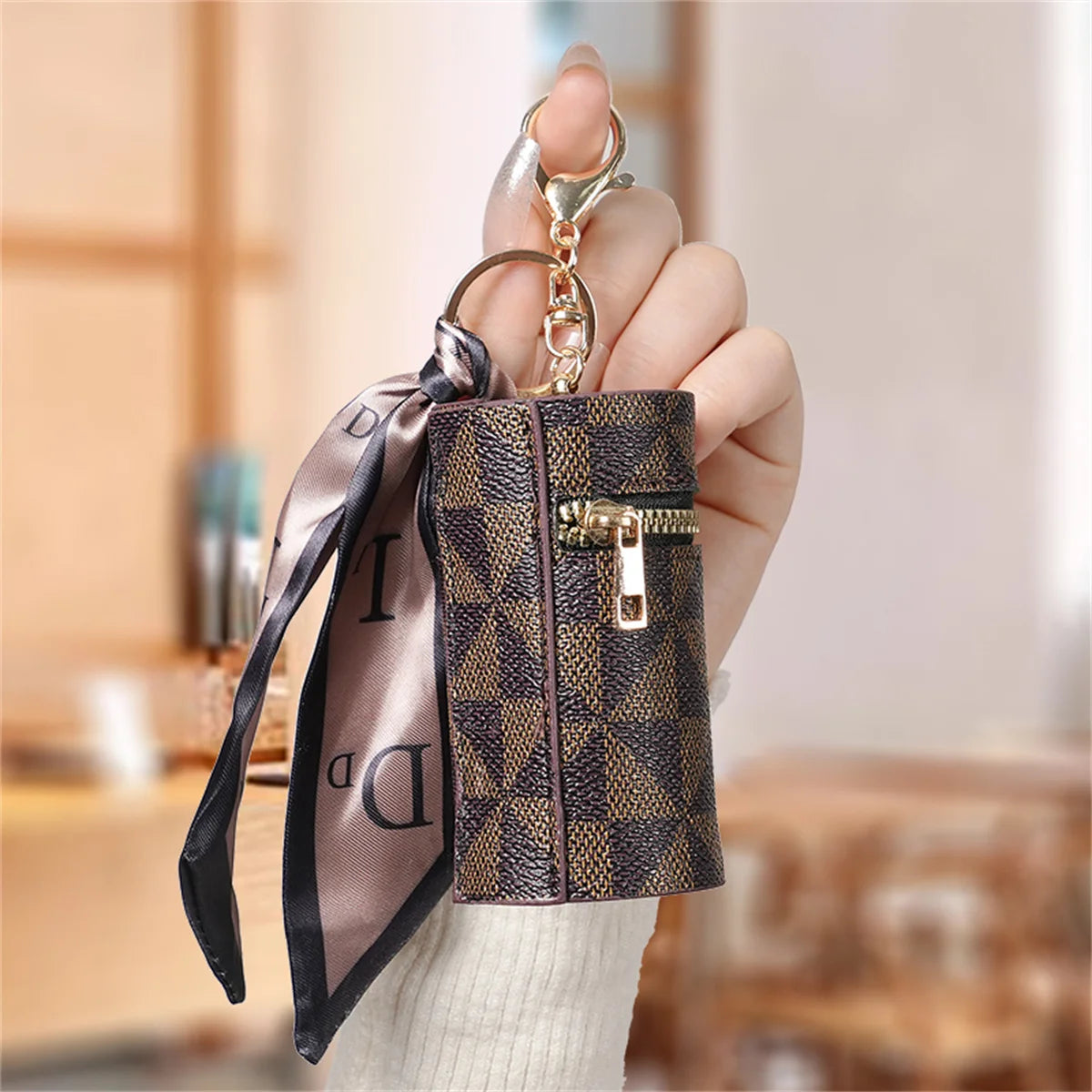Plaid Mini Coin Purse - Compact Keychain Pendant Bag for Coins, Earbuds & Small Essentials