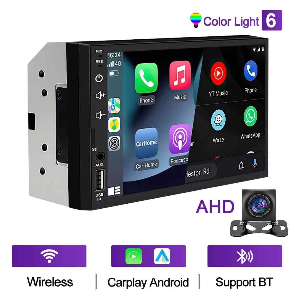 XIMA 7-Inch 2DIN Android Car Radio - Touchscreen MP5, CarPlay, Bluetooth, FM, USB & Camera