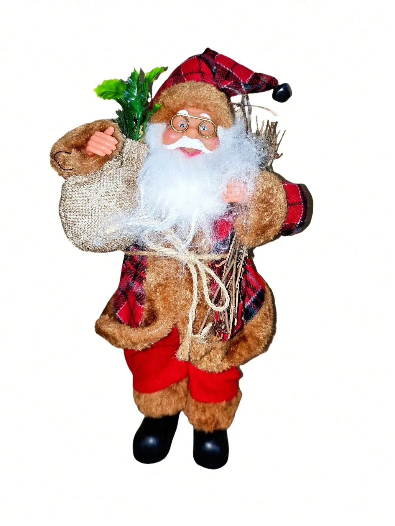 12-Inch Festive Santa Claus Statue β Golden & Silver White Christmas Decoration for Home, Kitchen, Hotel, and Office