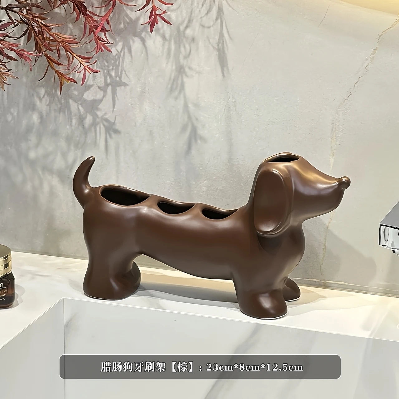 Dachshund Ceramic Toothbrush Holder β Electric Toothbrush Storage Rack and Bathroom Sink Organizer with Toothpaste Holder