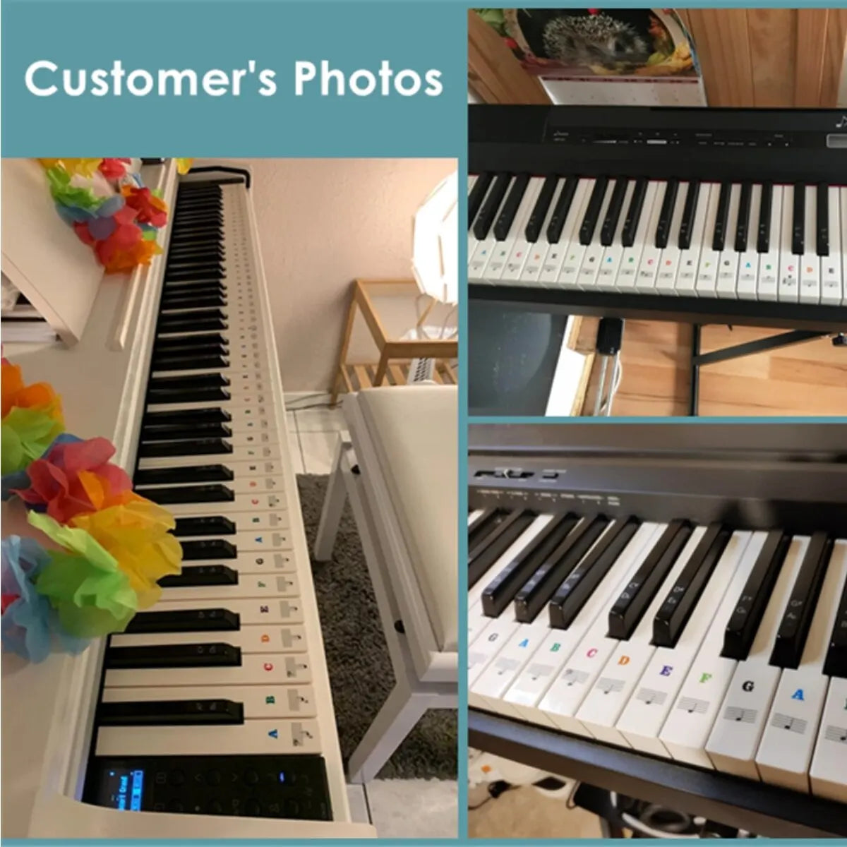 Piano Keyboard Note Stickers - Removable Music Key Labels for 37 49 54 61 88 Key Electronic Pianos & Keyboards