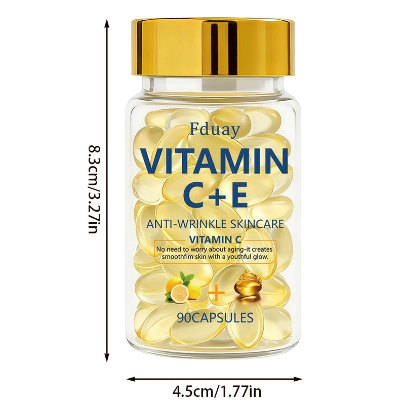 Vitamin C & E Essence Capsules – 90-Piece Collagen Moisturizing Facial Serum for Skin Nourishment, Hydration & Radiance