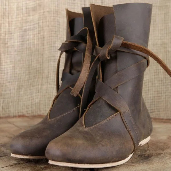 Women’s Medieval Princess Leather Boots - Lace-Up Noble Knight Cosplay Halloween Shoes