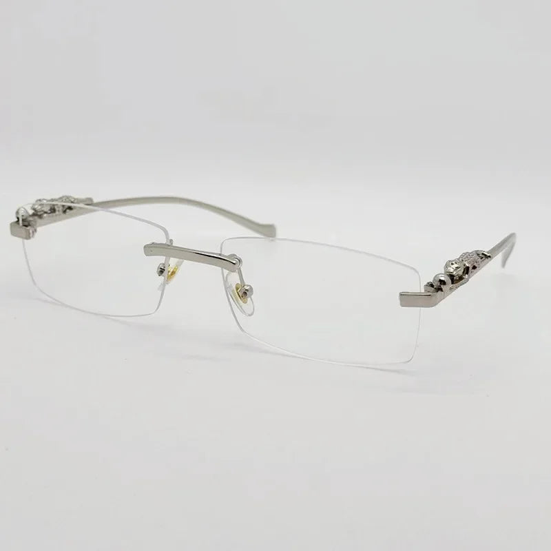 Rimless Fashion Eyeglasses Frames β Unisex Cheetah Detail Business Style Lightweight Designer Glasses for Women & Men