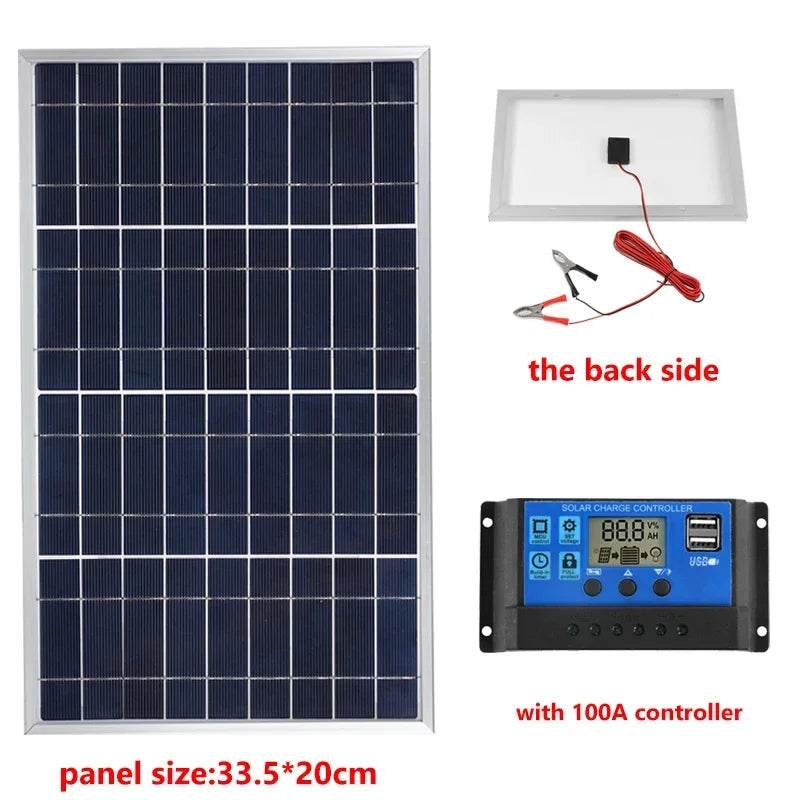 300W/600W Solar Panel Kit - Complete 12V Polycrystalline USB Power, Portable Outdoor Rechargeable Solar Cell Generator