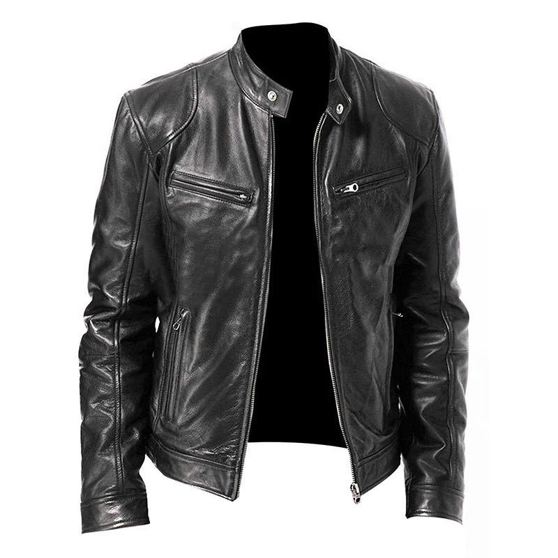 2024 Men’s Motorcycle Leather Jacket – Casual Slim Fit PU Coat with Lapel, Anti-Wind Motorcycle Outerwear for Autumn