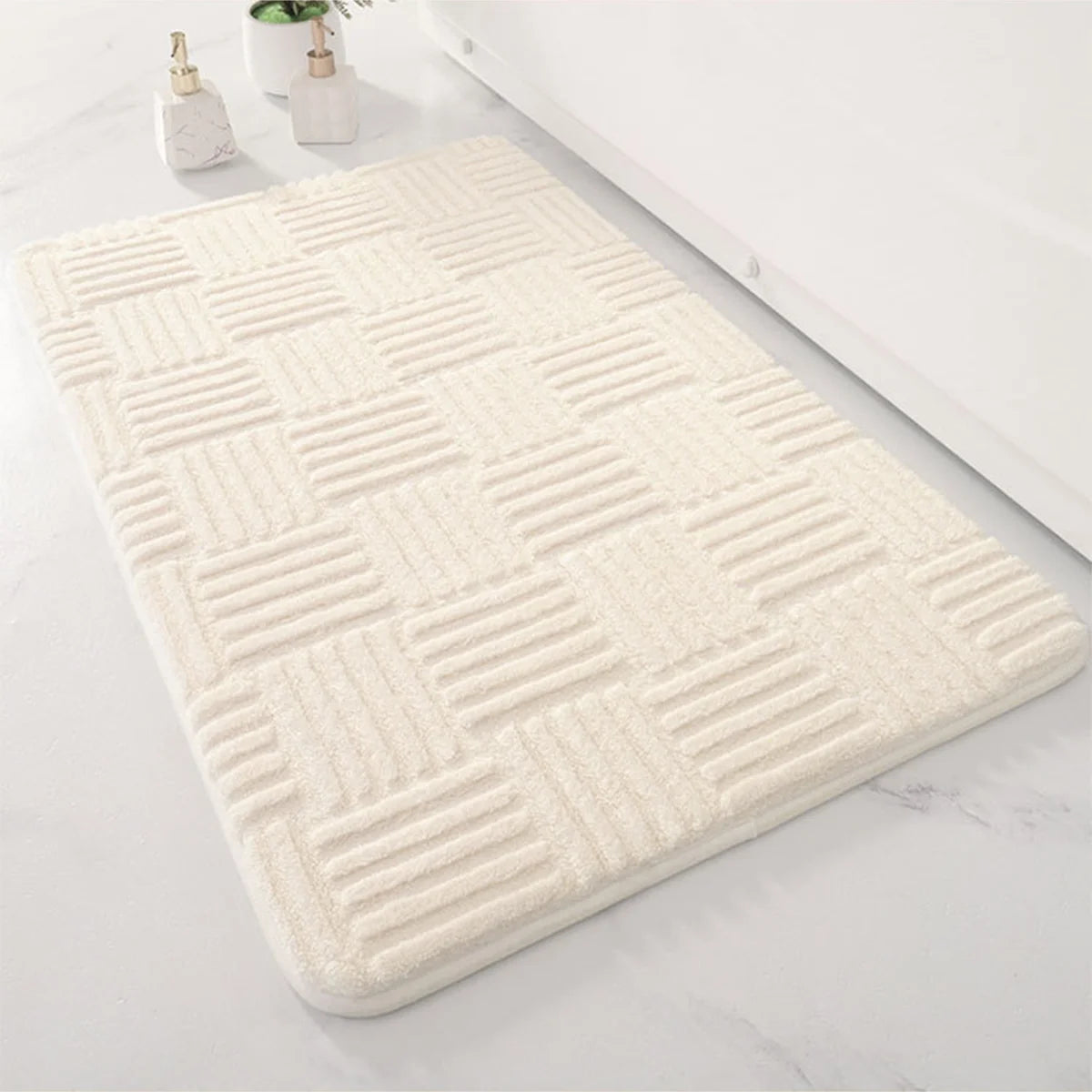 Thickened Absorbent Striped Floor Mat - Solid Color Non-Slip Cotton Velvet Bathroom & Bedroom Carpet