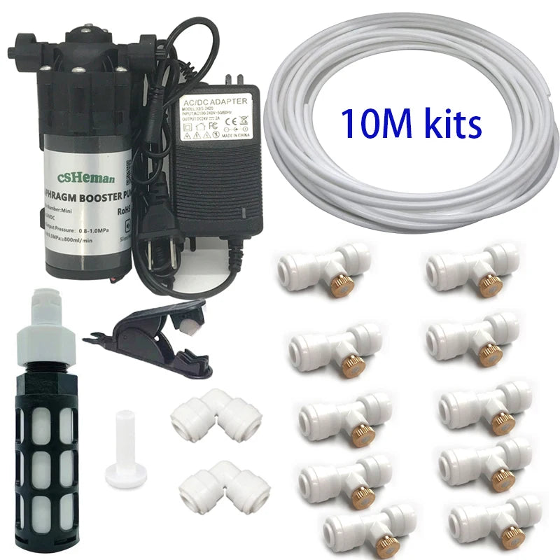 DIY Quiet Misting Cooling Kit β DC24V Pump Fog Nozzle Sprayer System for Patio, Garden, Greenhouse & Backyard Cooling