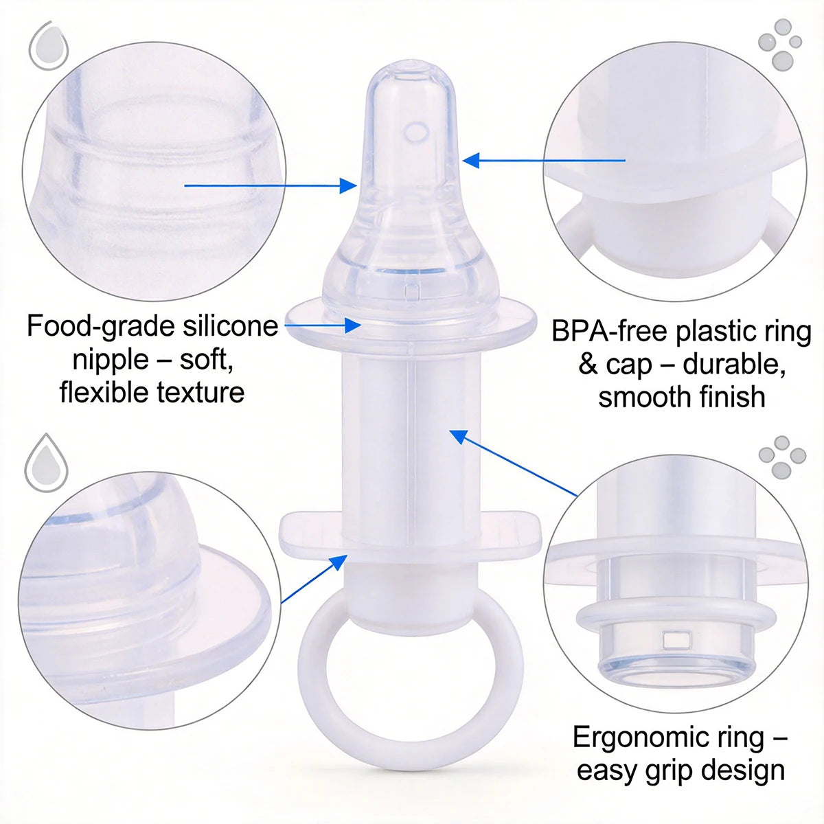 Baby Medicine Dispenser with Pacifier Tip – Soft Silicone Dropper for Infant Liquid Medicine and Vitamins
