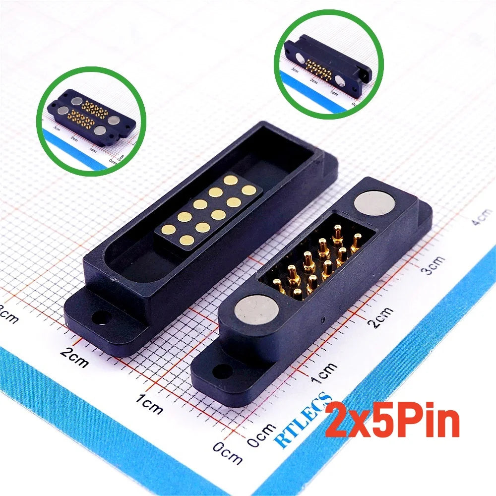 Magnetic Pogo Pin Connector - 2A Spring Loaded Male Female 2.54mm DC Power Socket, 8/10/12/14/16/20 Position Contacts, 1/3/5 Pairs