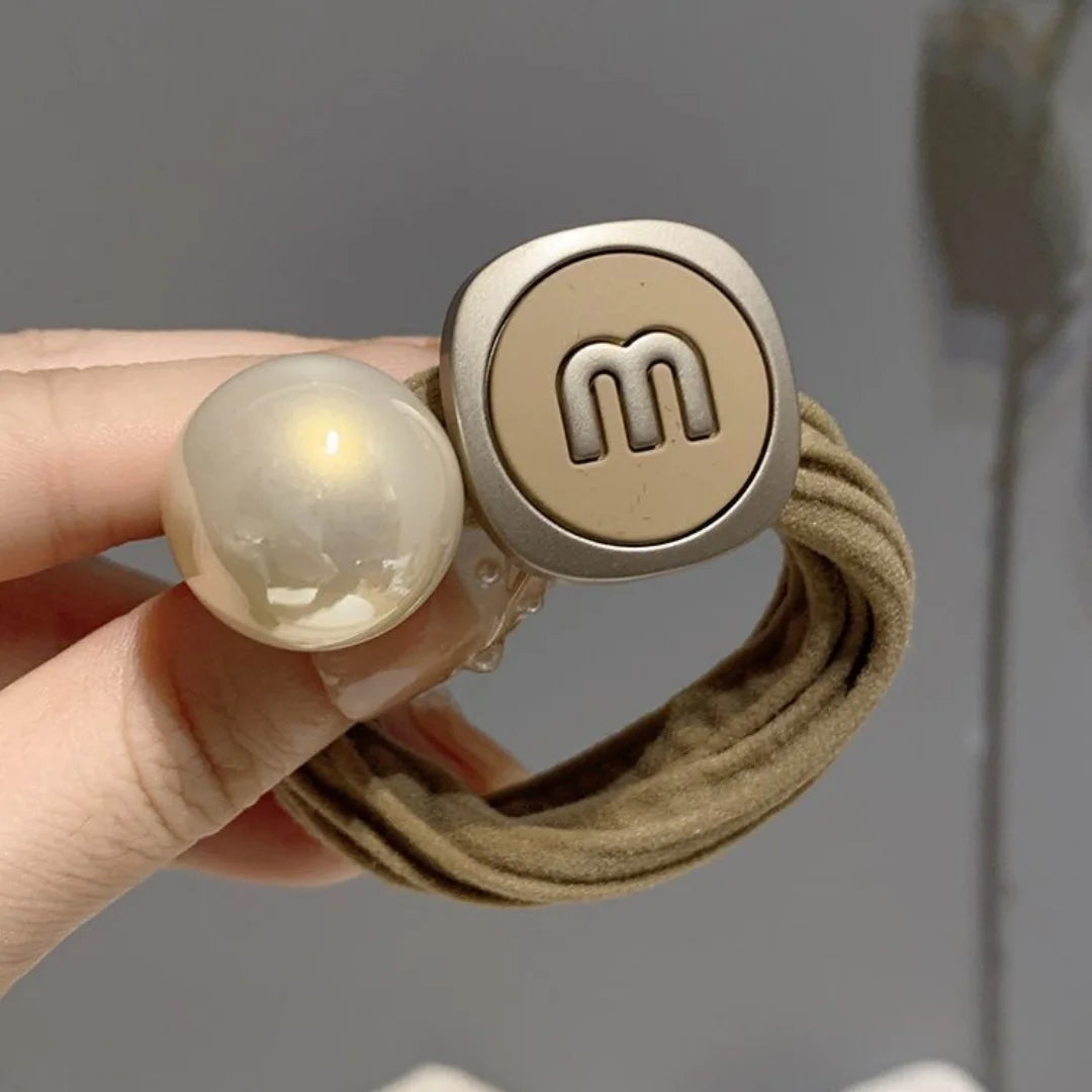 Pearl Letter Metal Hair Tie - High-Elastic Hair Band for Elegant Buns & Ponytails