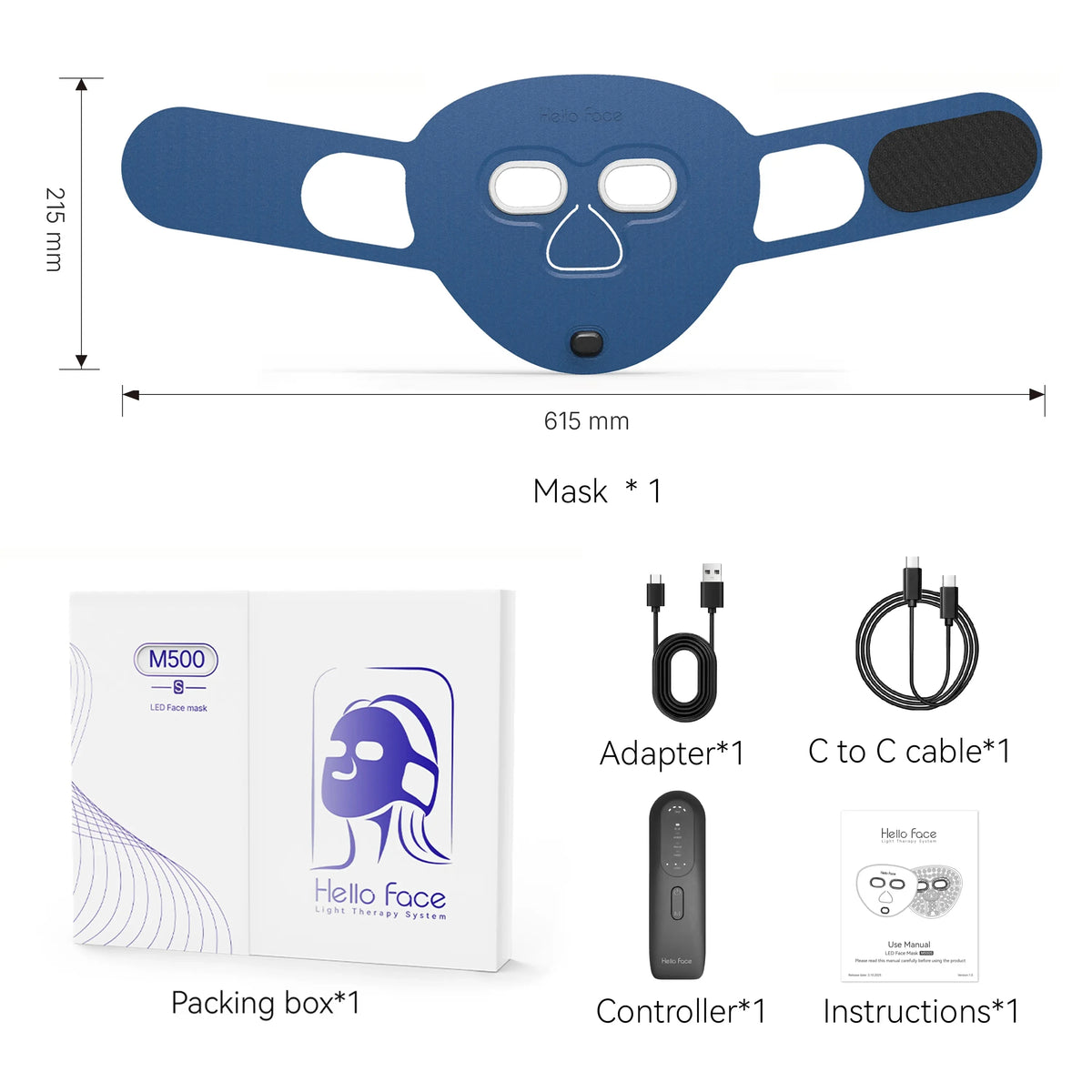Hello Face M500S LED Red Light Therapy Mask - Wireless Portable PDT Facial Device with Red and Near-Infrared Light Therapy