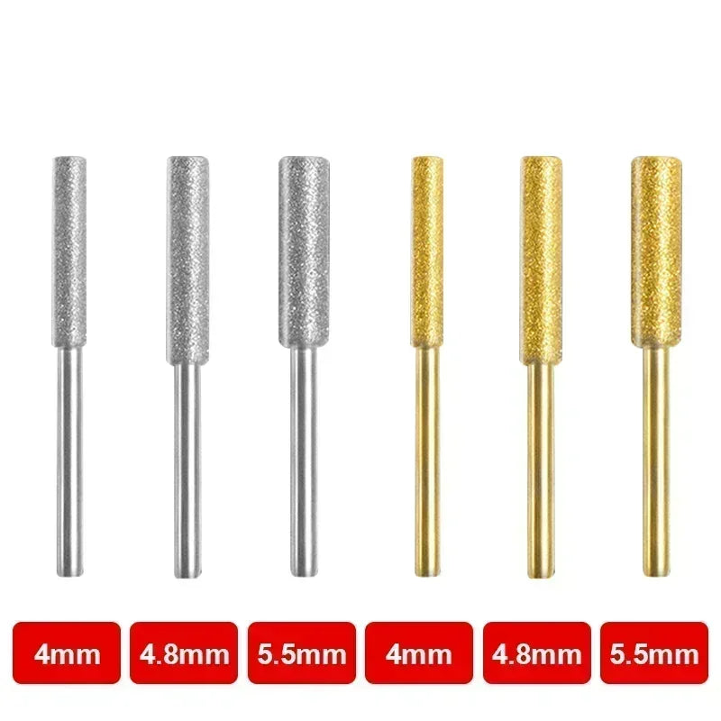 3/4/5/6Pcs Diamond Coated Cylindrical Burr Chainsaw Sharpener Stones β 4mm/4.8mm/5.5mm Grinding Files for Chain Saw Carving & Sharpening Tools