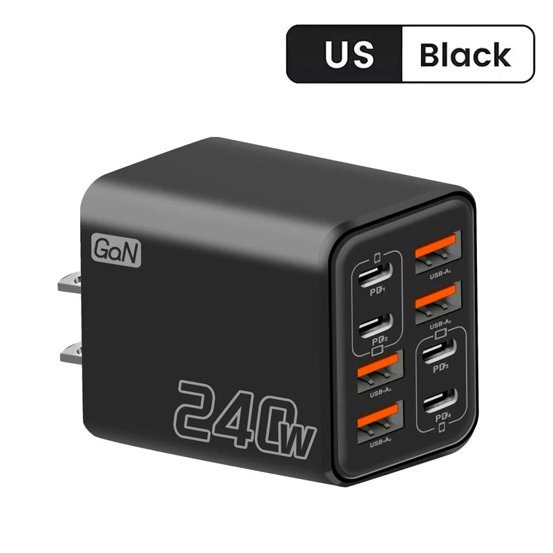 240W GaN USB C Charger - 8-in-1 Fast Charging Power Adapter for iPhone Samsung Xiaomi Devices