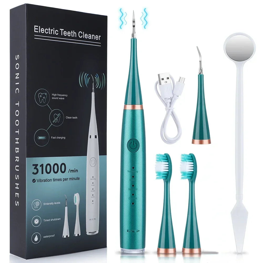 Electric Toothbrush with Sonic Cleaning – 3-in-1 Tartar Removal, Teeth Whitening, USB Charging, Replaceable Brush Head