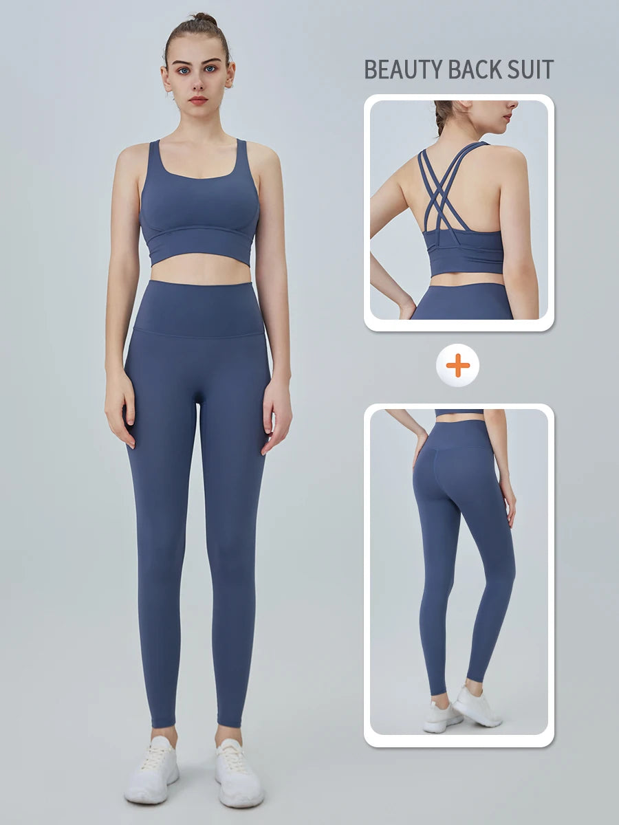 2-Piece Women’s Yoga Tracksuit – Pilates Fitness Set with Push-Up Sports Bra & Leggings for Gym Workout