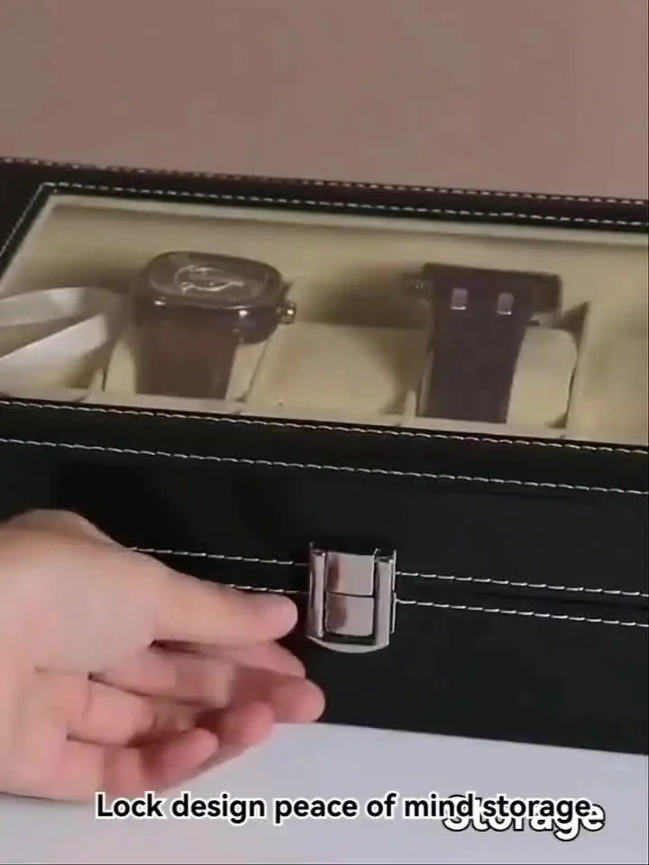 12-Slot Watch Organizer Display Case — Synthetic Leather Storage with Lock & Removable Pillows for Men, Travel & Gifts