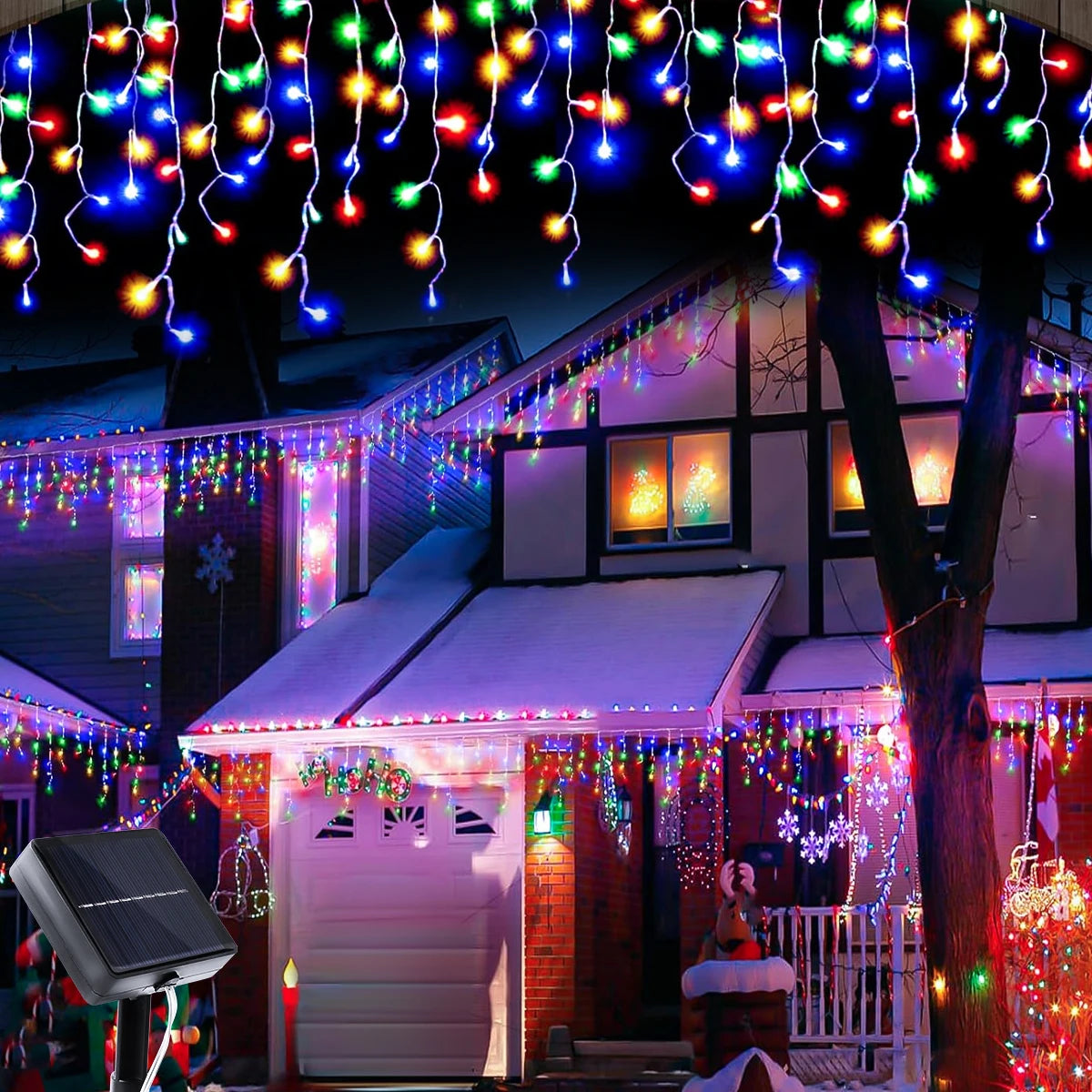 Solar Christmas Icicle Lights 162/96 LED – 8-Mode Waterproof Curtain String Lights for Outdoor, Garden & Holiday Decoration