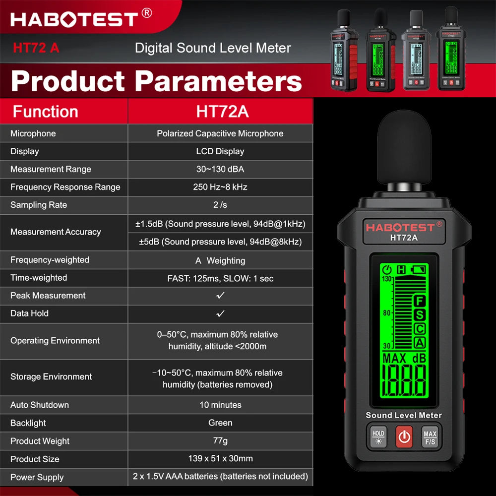 Digital Sound Level Meter - 30–130 dB Noise Detector for Room, Office, Factory, Studio & Traffic Noise Testing