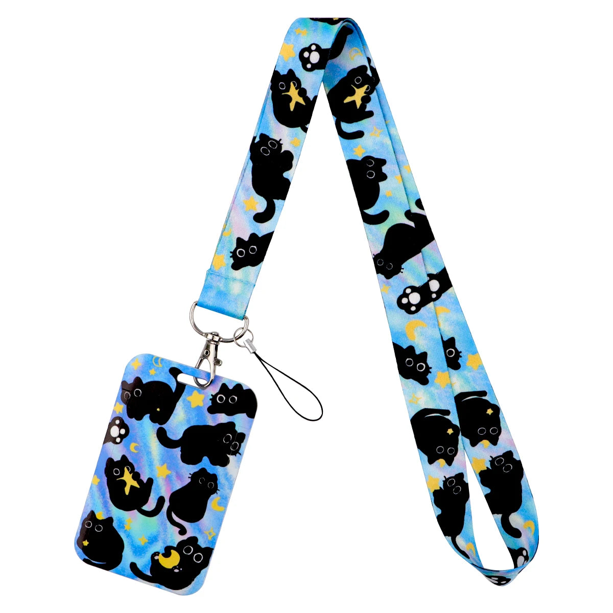 LX1293 Cartoon Black Cat Lanyard – Keychain, ID & Credit Card Holder, Phone Charm Neck Strap, Badge Accessories