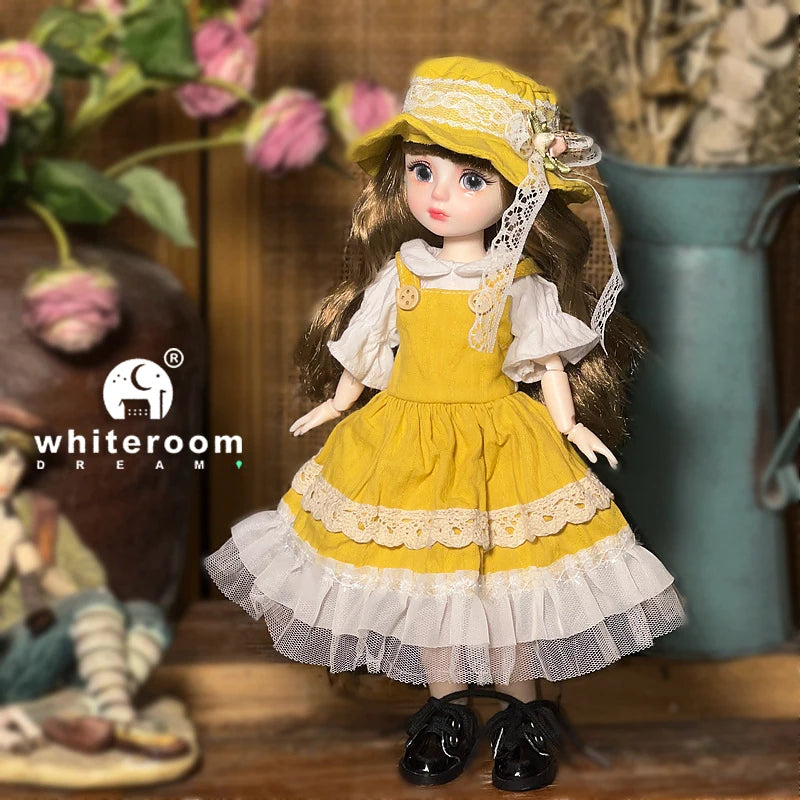 30cm 1/6 BJD Ball Jointed Doll – Starry Gray Eyes with Lolita Fashion Dress, DIY Toy Gift for Girls