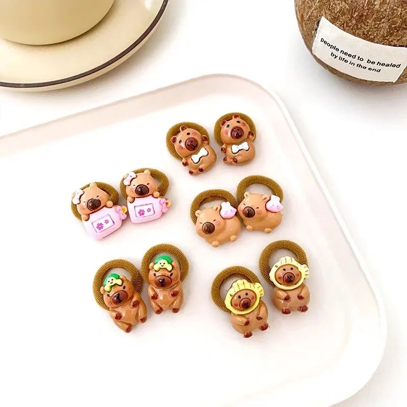 10/20PCS Cute Capybara Hair Ties for Kids - Resin Animal Elastic Hair Bands and Cartoon Hair Accessories for Girls