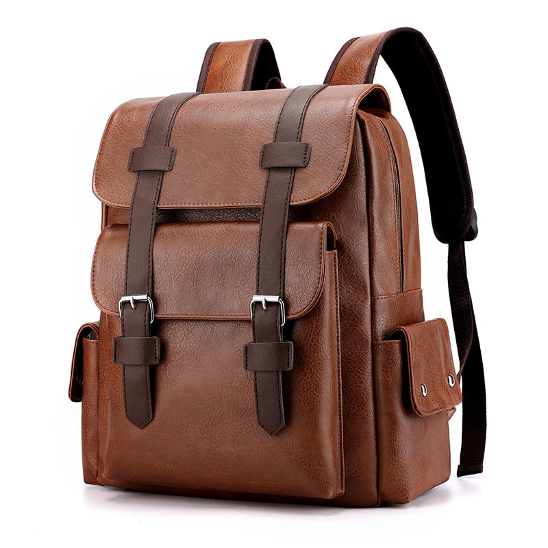 Men’s PU Leather Backpack - Large Laptop Bag Casual School Travel Backpack for Teen Boys